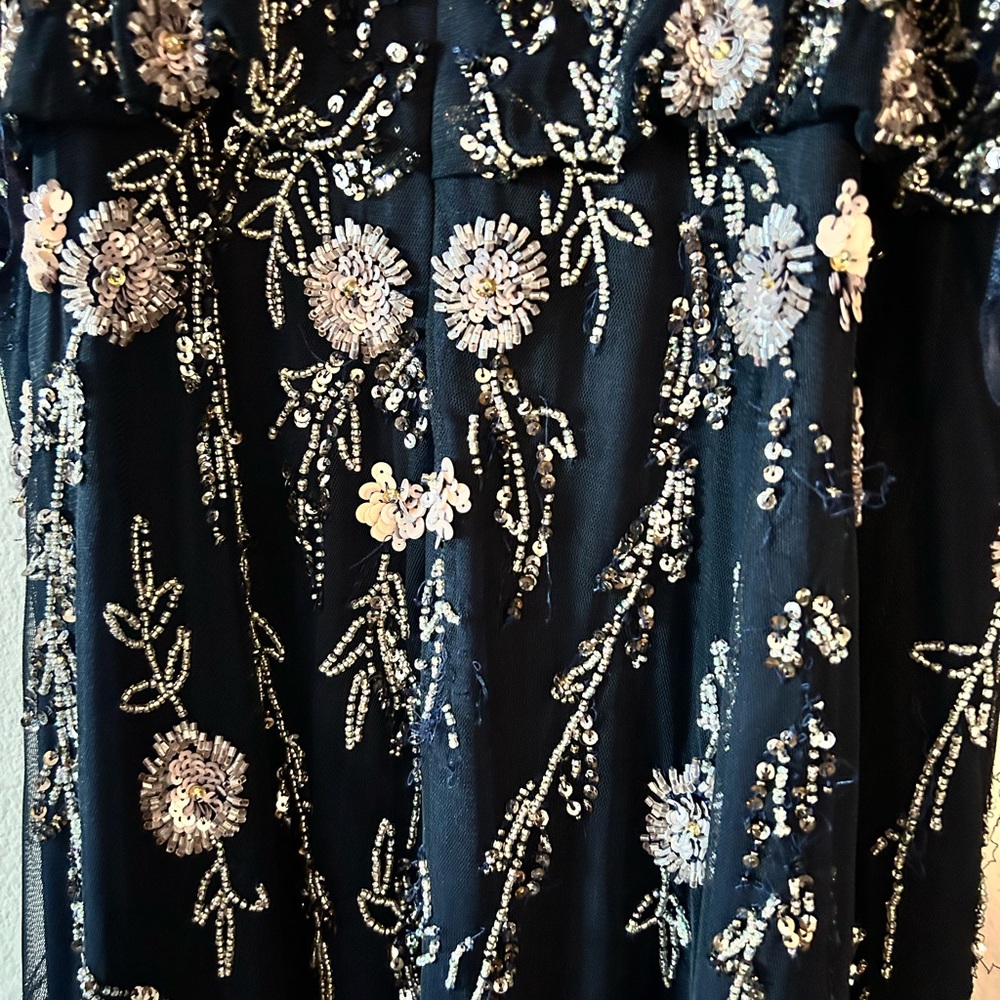 Adrianna Papell. Dark Royal blue sequence flower pattern. Size US: 8  Maxi dress